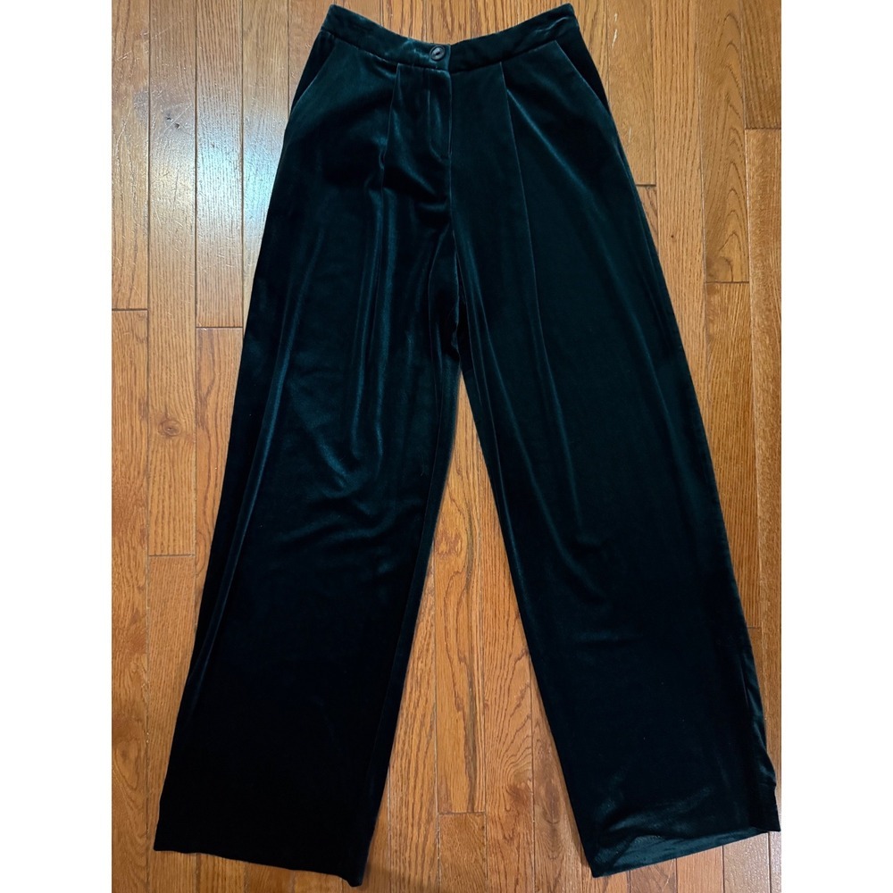 Velvet Wide Leg Pleated Trousers Pants US 2 UK 6